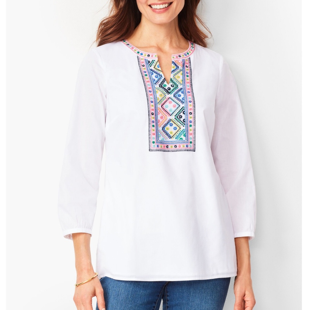Talbots Multicolor Embroidered & Beaded Voile Tunic XL